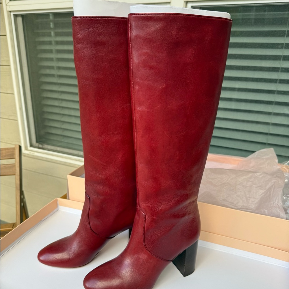 Loeffler Randall Goldy Boot - Wine - Leather Knee-High Boots